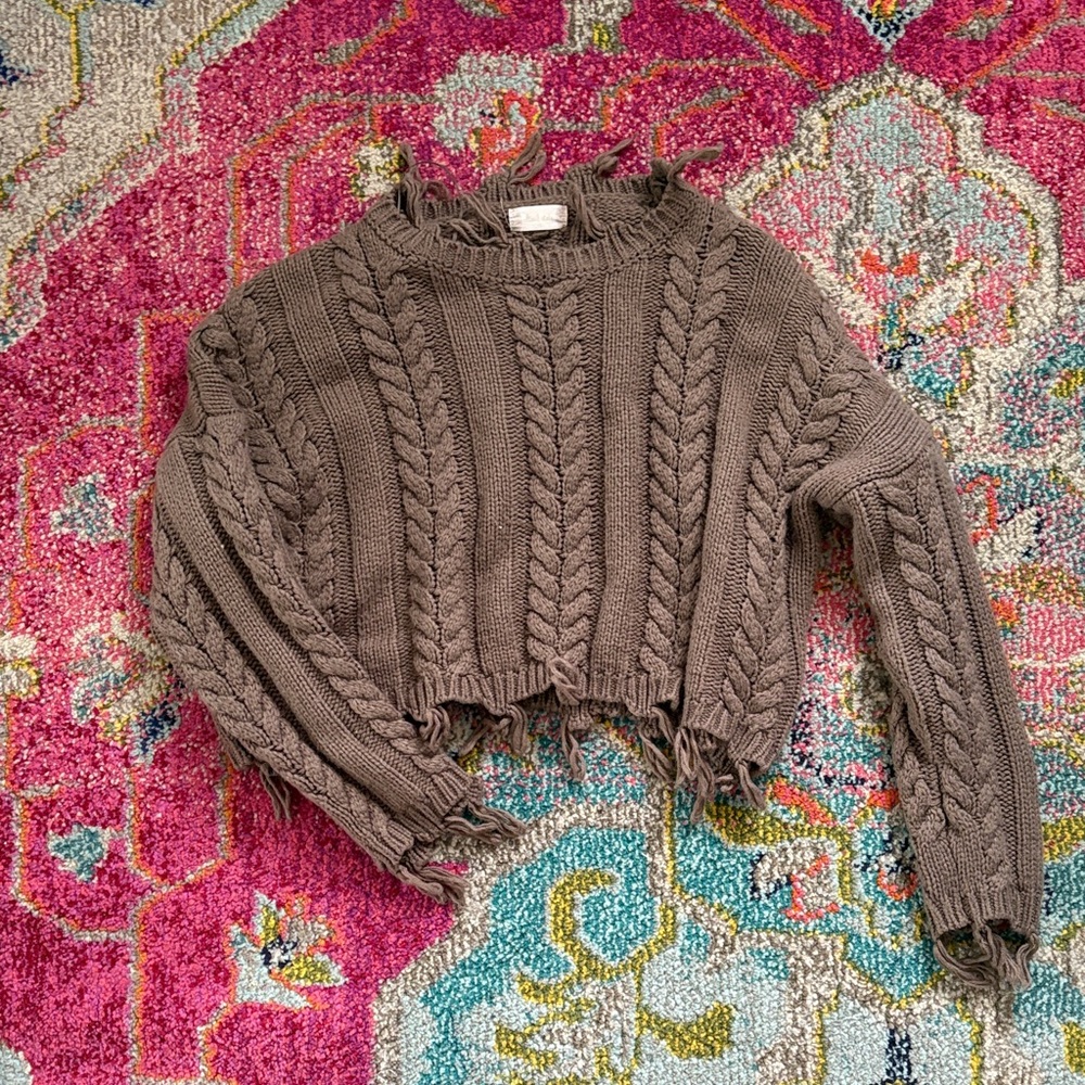 Altar'd State Taupe Cable Knit Sweater